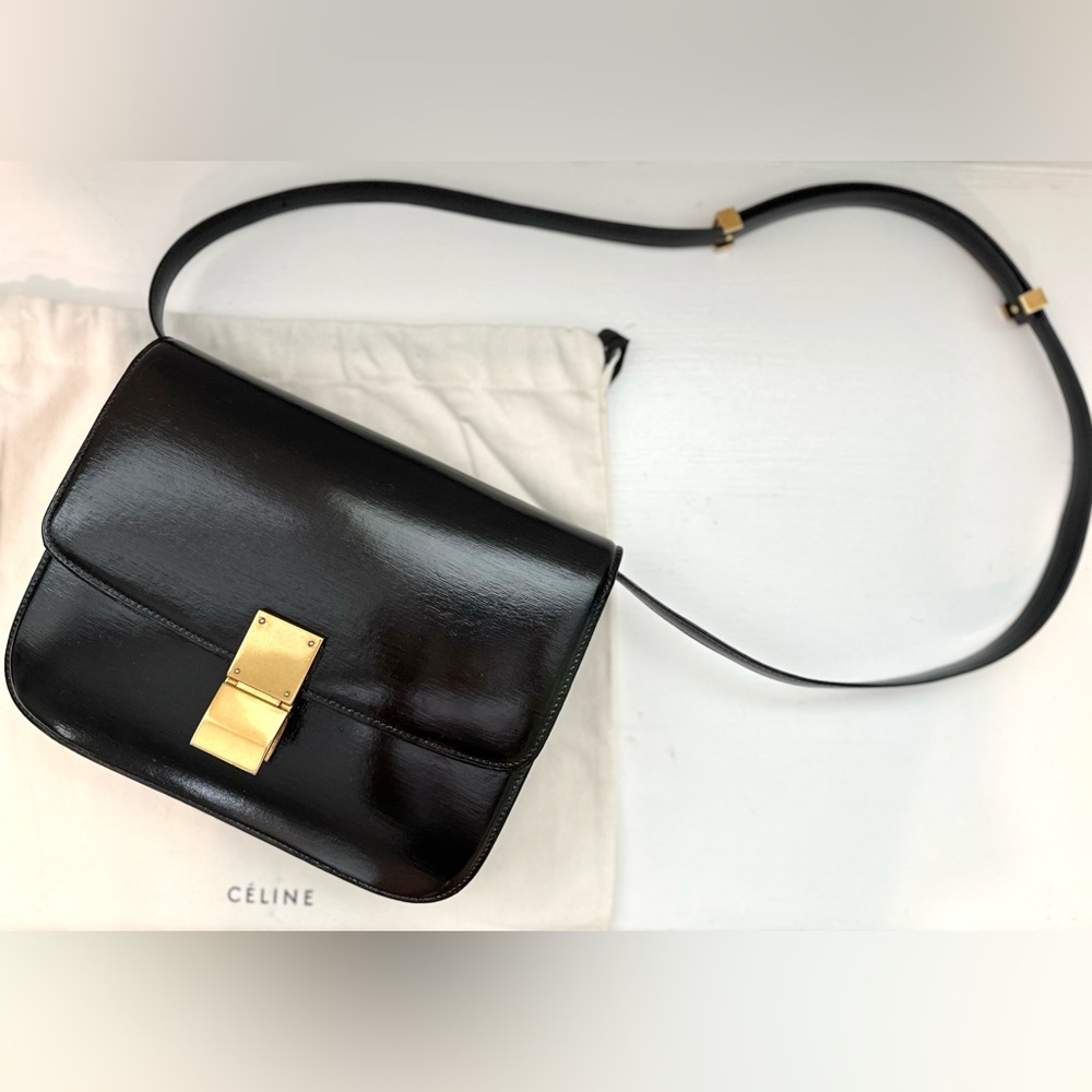 FIRM PRICE Auth CELINE Classic Smooth Calfskin Medium Box Bag w/ Strap